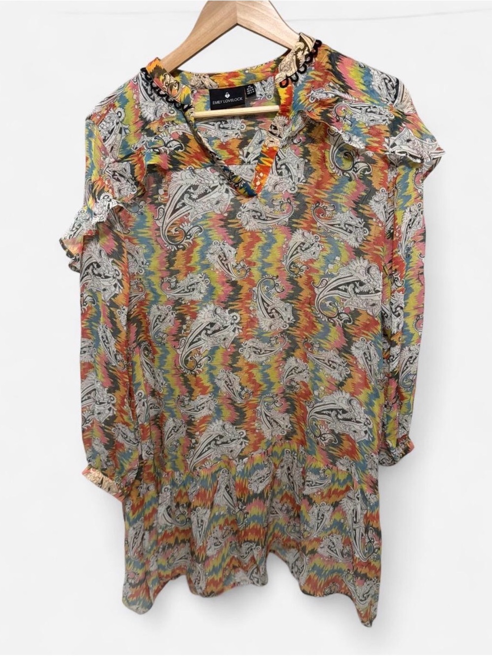 Multicolor Paisley V-Neck Women's Babydoll Dress Boho Festival Tunic